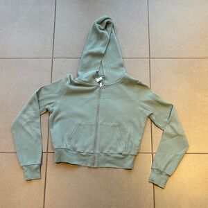 TNA Sage Green Waffle Knit Zip-Up